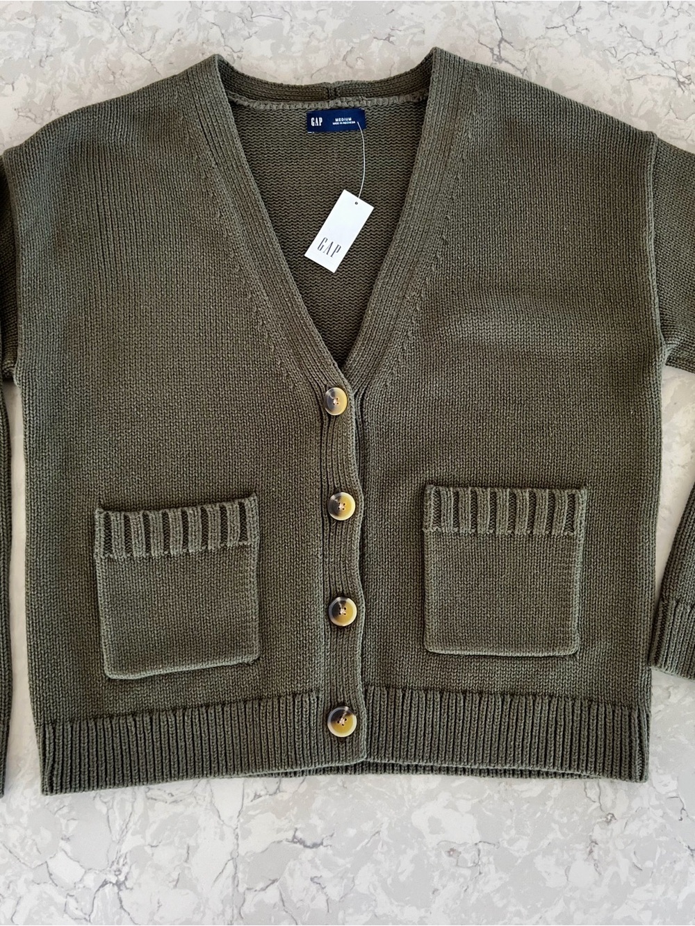 GAP Olive Green V-Neck Button Front Cardigan, NWT